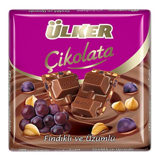 ÜLKER KARE ÇİKOLATA 60 GR FINDIKLI VE ÜZÜMLÜ. ürün görseli